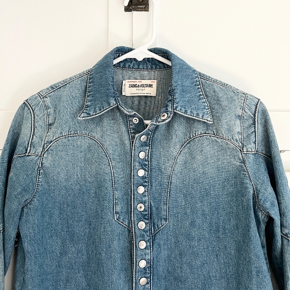 Zadig & Voltaire Thelmus Denim Western Snap Front Shirt XS - Picture 5 of 9